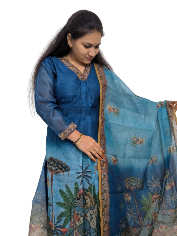 Mul Chanderi Blue and Skyblue Combo 3-Piece Set