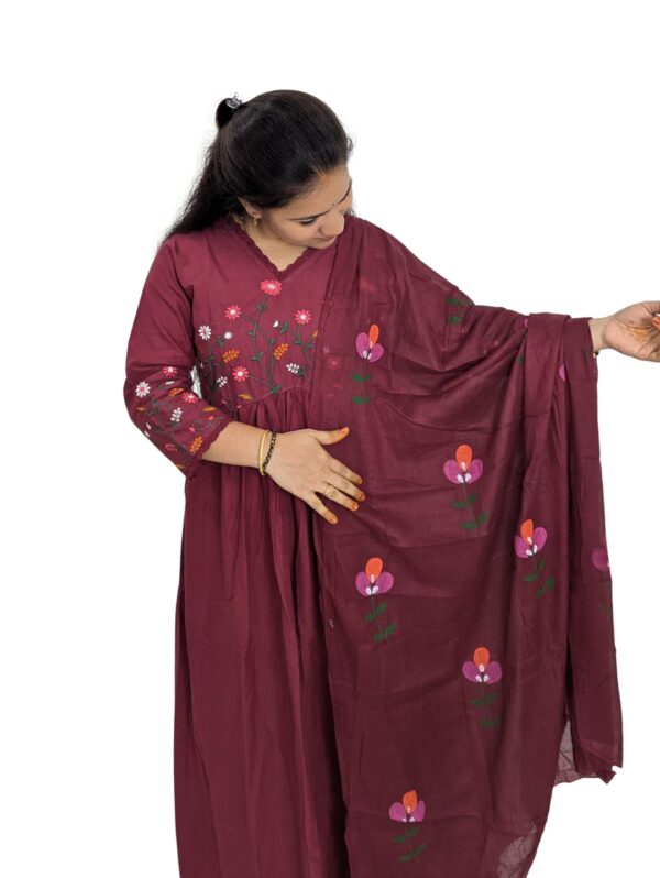 Mul Cotton Maroon 3-Piece Set